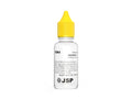 A 10kt gold testing solution bottle with a bright yellow cap, labeled with safety instructions and the JSP brand logo.
