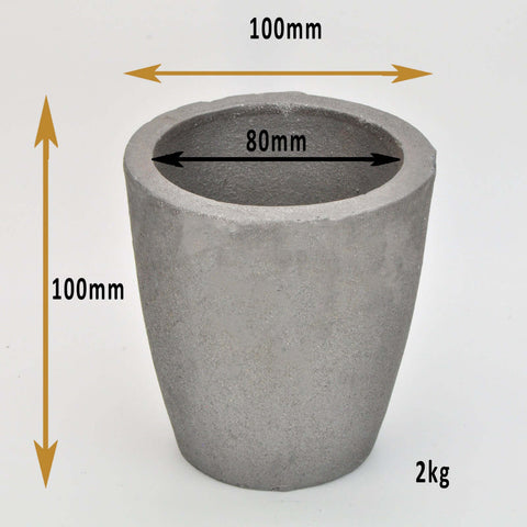2 Kilogram Foundry Grade Crucible, with dimensions of 100mm wide and 100mm high, neatly presented on a solid white background, perfect for small to medium metalworking and casting operations.