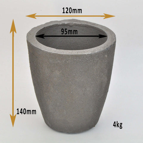 4 Kilogram Foundry Grade Crucible, measuring 120mm in width and 140mm in height, displayed on a solid white background, ideal for a variety of metal melting and casting applications.