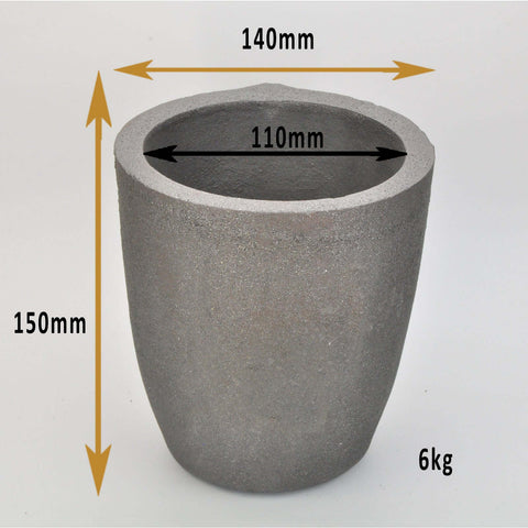 6 Kilogram Foundry Grade Crucible, sized at 140mm wide and 150mm high, showcased on a solid white background, suitable for medium to large metal casting tasks.